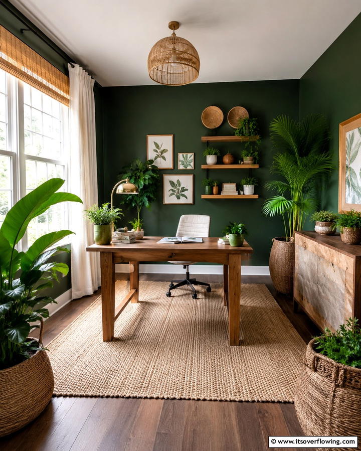 Natural Dark Green Touches - 30 Rich Dark Green Home Office Designs for a Focused Workspace