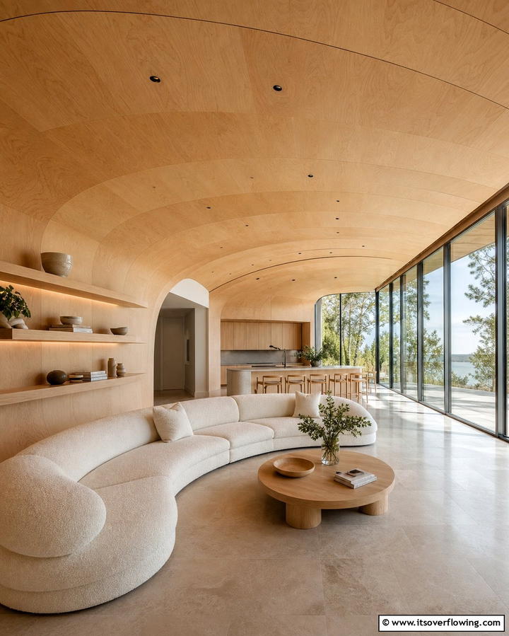 Natural Elegance with Curved Plywood Ceilings - 25 Plywood Ceiling Ideas for a Rustic Look