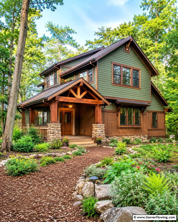 Natural Elegance with Green and Brown - 20 Two-tone Siding Designs for Modern Home Exteriors