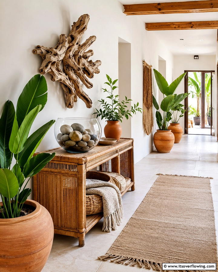 Natural Elements Display - 30 Hallway Decor Ideas to Maximize Narrow Spaces