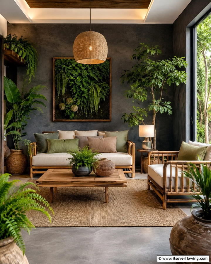 Natural Elements Harmony - 30 Striking Contrasting Living Rooms Featuring Dark Grey Walls