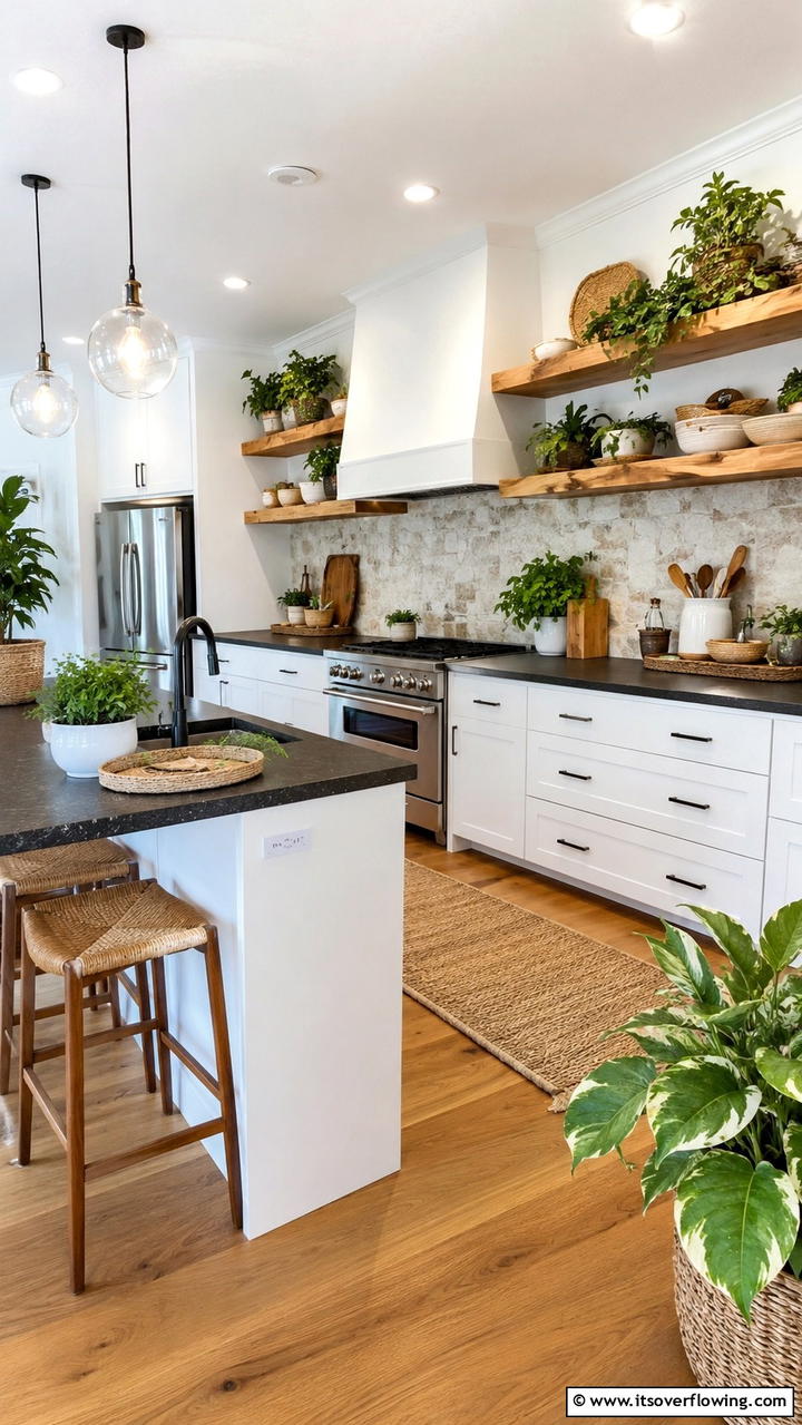 Natural Elements Integration - 21 White Kitchen with Black Countertops Design Ideas