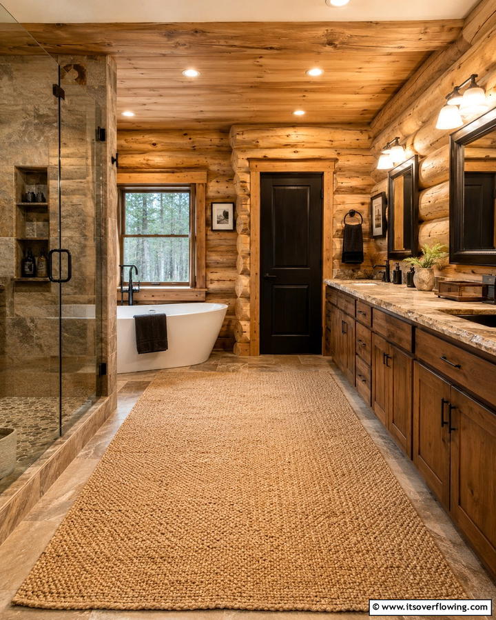 Natural Fiber Rugs - 25 Log Cabin Bathroom Ideas for a Rustic and Relaxing Retreat
