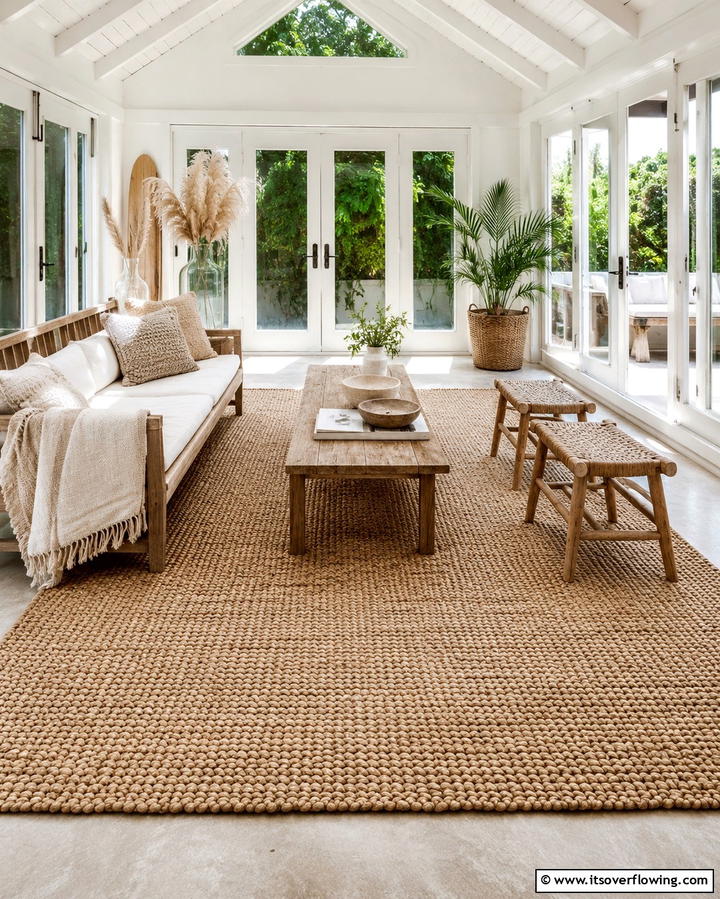 Natural Fiber Rugs for Subtle Elegance - 25 Rustic Sunroom Ideas to Enjoy Nature Indoors
