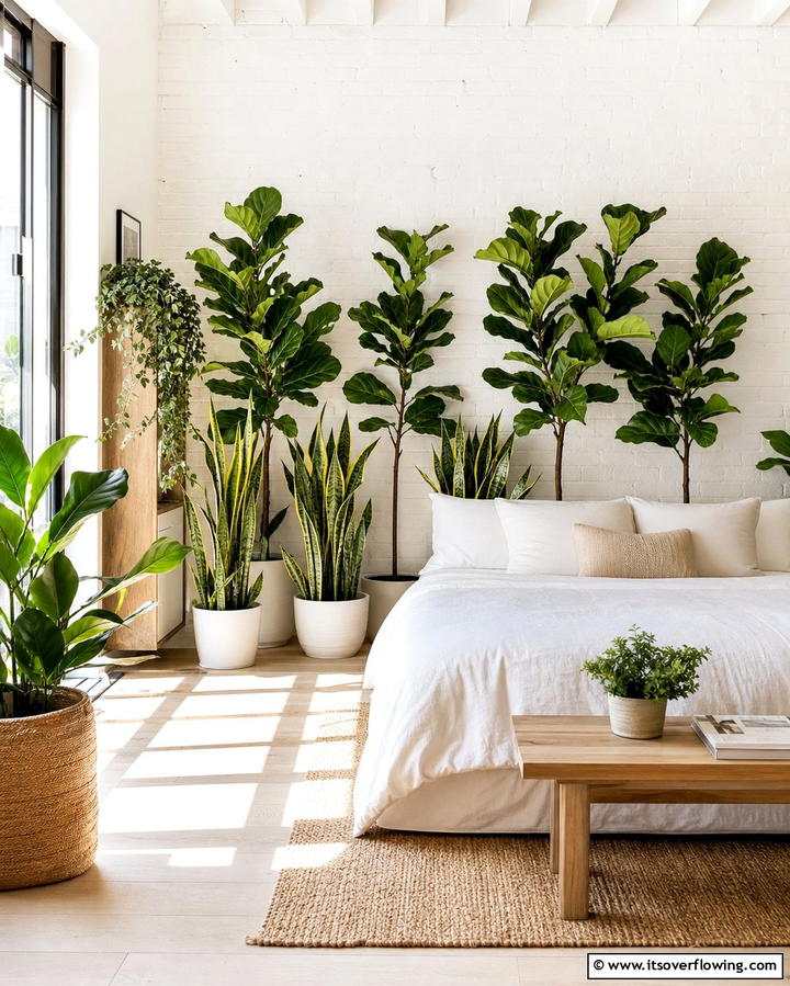 Natural Green Plants with White Backdrops - 25 Green and White Bedroom Ideas for Serenity