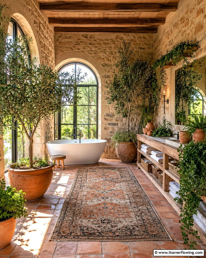 Natural Greenery - 20 Tuscan Bathroom Ideas for a Rustic Retreat