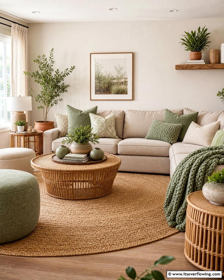 Natural Harmony with Sage Accents - 21 Sage Green Living Room Schemes for Calming Interior Designs