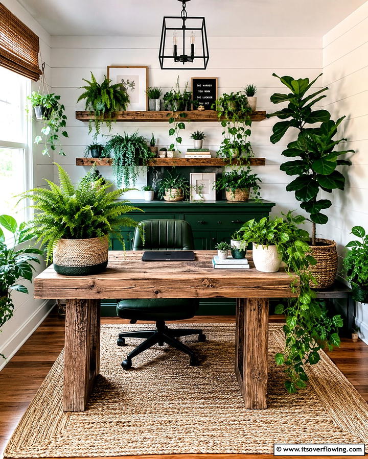 Natural Indoor Plant Arrangements - 30 Rustic Home Office Ideas for a Cozy Workspace