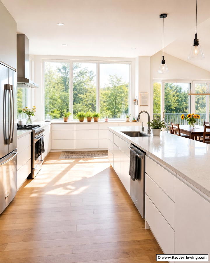 Natural Light Emphasis - 30 Kitchens Without Upper Cabinets for Open Concepts