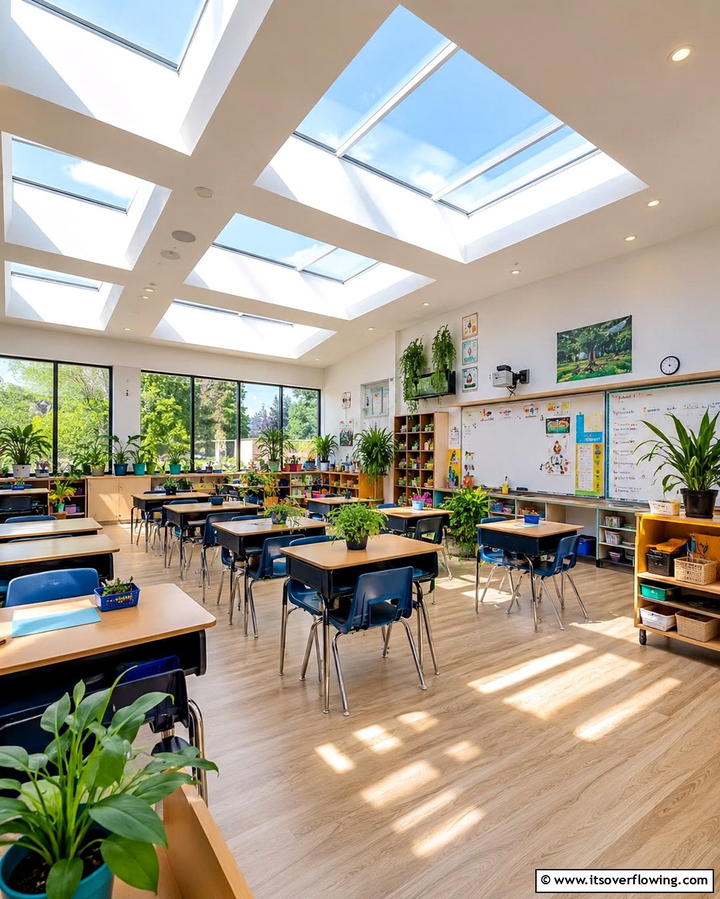 Natural Light Integration with Skylights - 25 Classroom Lighting Ideas for Better Learning