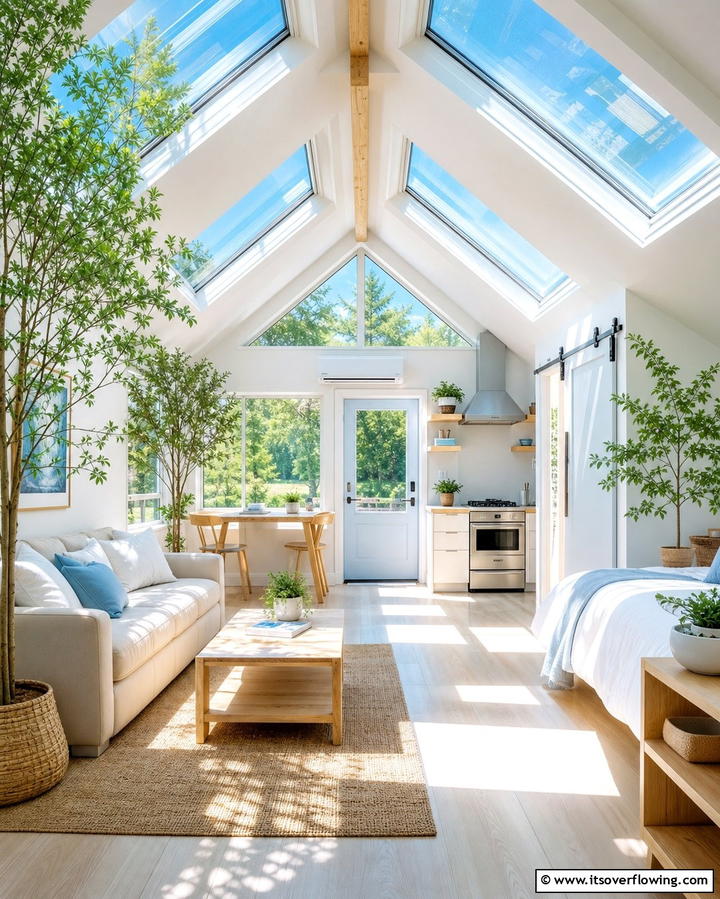 Natural Lighting with Skylights - 25 One Room Cabin Interior Design Ideas for a Cozy Retreat