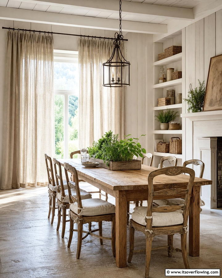 Natural Linen Draperies - 21 French Country Dining Room Ideas for Elegance
