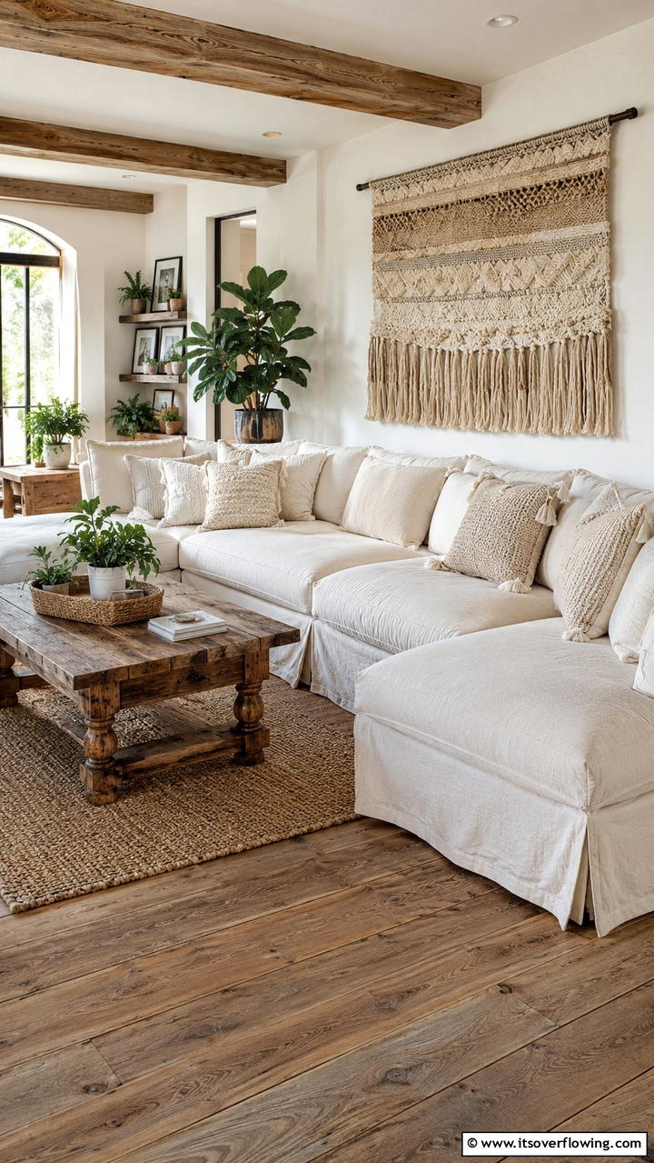 Natural Linen Upholstery - 30 Boho Farmhouse Decor Ideas for Eclectic Charm
