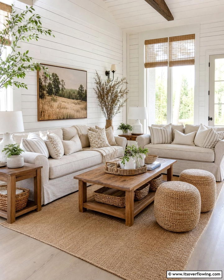 Natural Linen Upholstery - 21 Country Living Room Ideas with Rustic Elegance