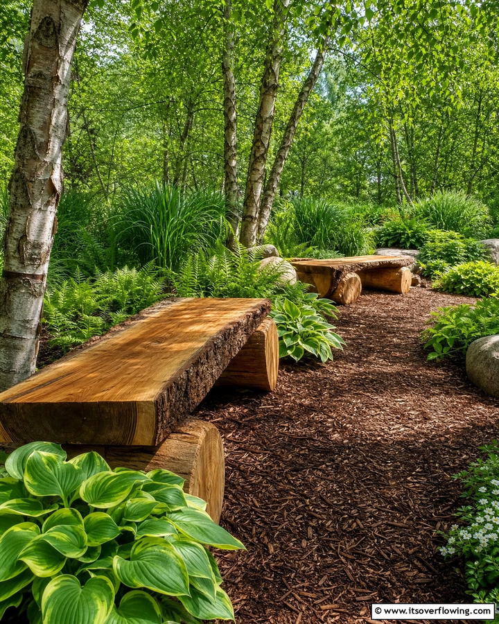 Natural Log Benches - 30 Garden Art Ideas to Personalize Your Outdoor Space