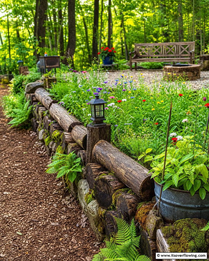 Natural Log Garden Divider - 30 Garden Divider Ideas for Functional Outdoor Spaces