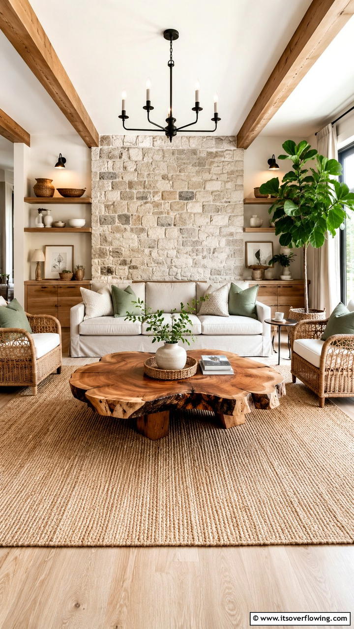 Natural Material Accents - 21 Transitional Living Room Design Ideas for Modern Homes