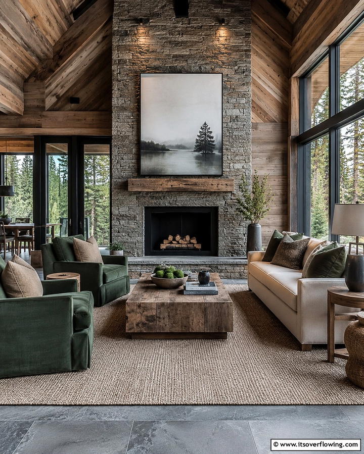 Natural Material Harmony - 30 Forest Green Living Room Ideas for Nature-Inspired Interiors