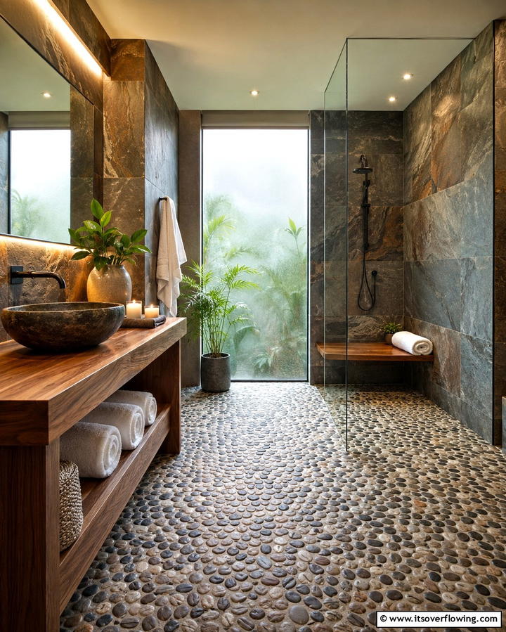 Natural Pebble Tiles - 30 Shower Floor Tile Ideas for Slip-Resistant Style