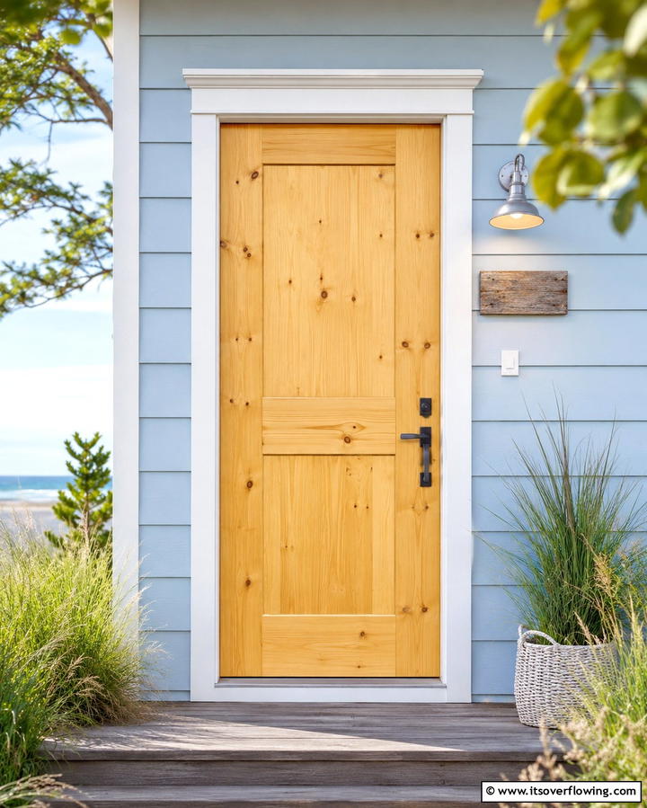 Natural Pine Simplicity - 25 Stained Front Door Ideas for Curb Appeal