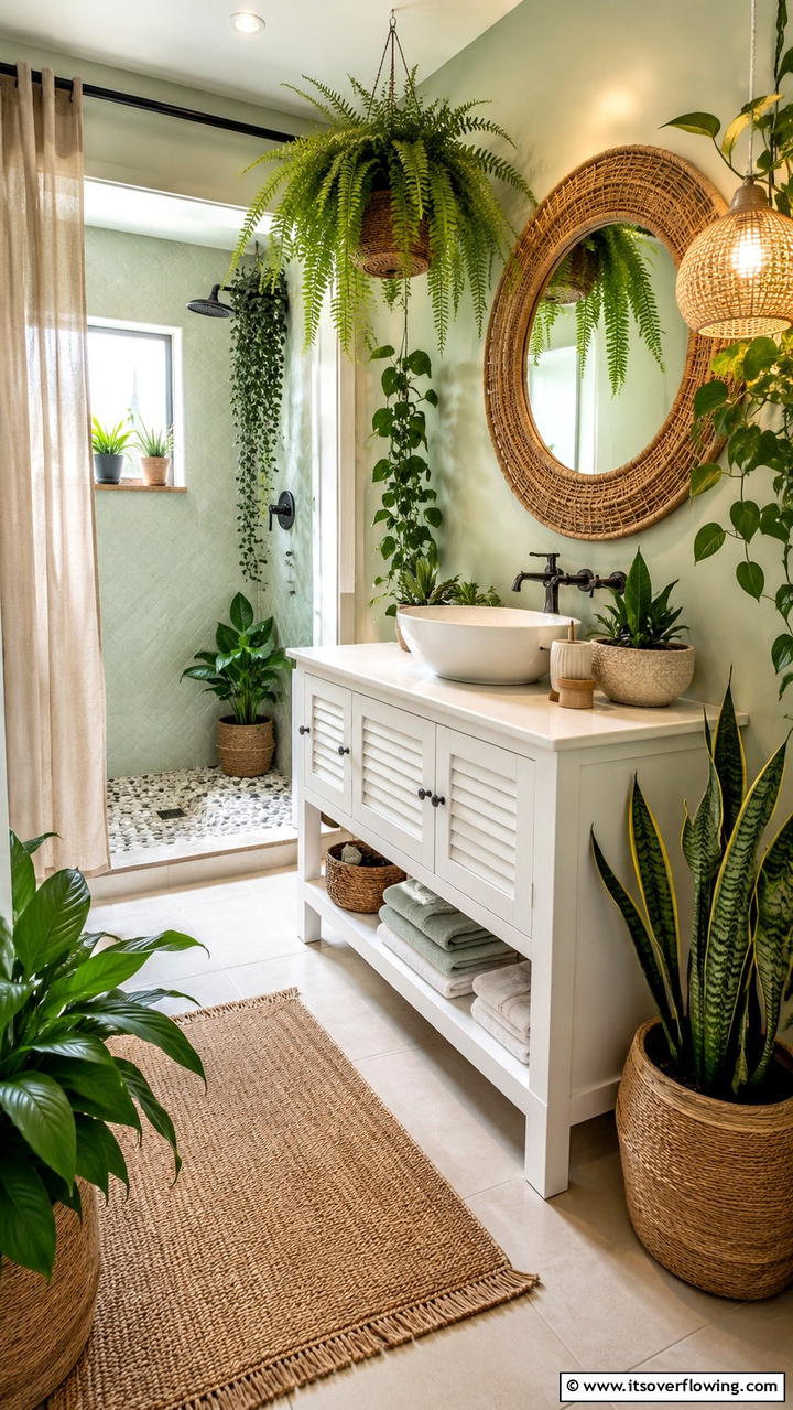 Natural Plant Accents - 30 Boho Bathroom Ideas for Relaxed, Global-Inspired Style