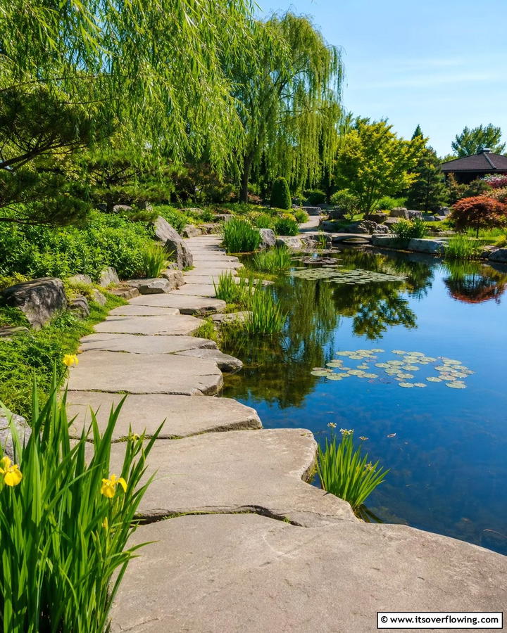 Natural Pond Flagstone Walkway - 30 Flagstone Walkway Ideas for Charming Pathways