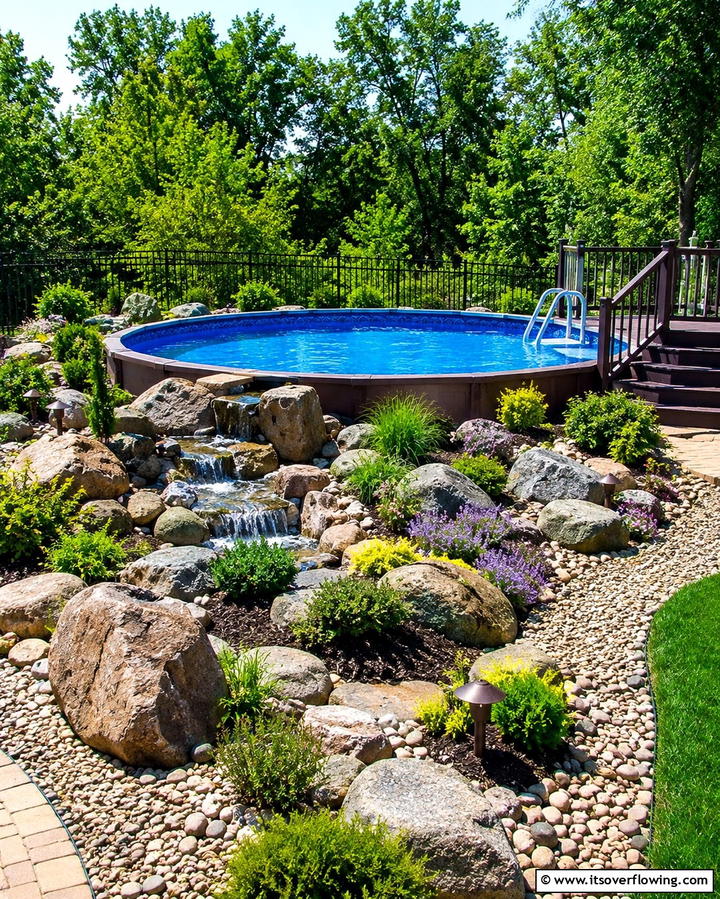 Natural Rock Accent - 25 Above Ground Pool Landscaping Ideas for a Stunning Yard