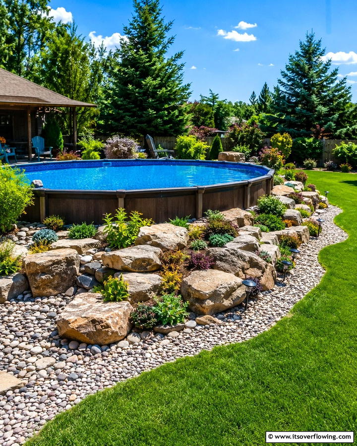 Natural Rock Borders - 25 Above Ground Pool Landscaping Ideas for a Stunning Yard