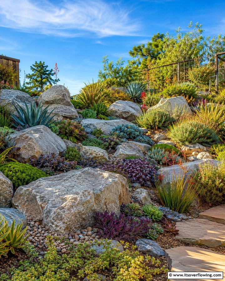 Natural Rock Garden - 25 Down Sloped Backyard Ideas for a Unique Outdoor Space