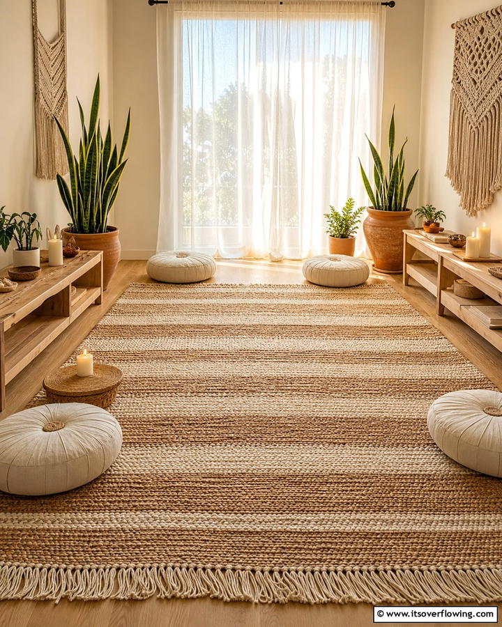 Natural Rugs for Grounding Energy - 20 Boho Meditation Room Ideas- Tranquil Retreats