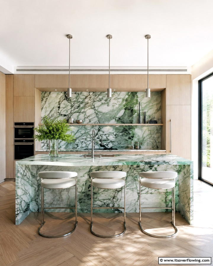 Natural Serenity with Jade Green Marble - 25 Chic Kitchen With Green Backsplash Ideas