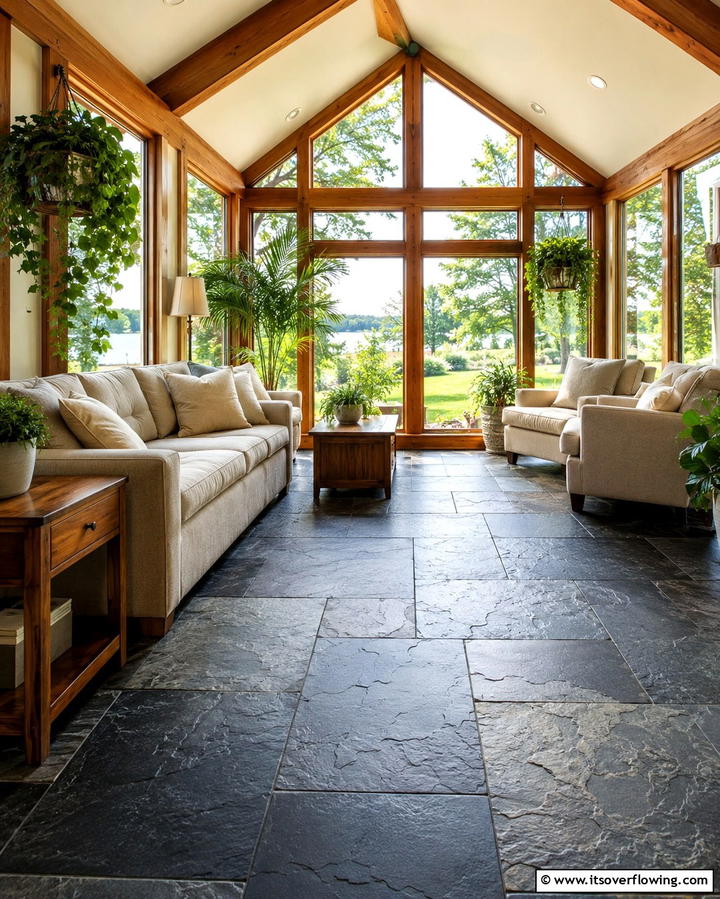 Natural Slate Tiles - 20 Sunroom Tile Floor Ideas for Durable and Stylish Floors