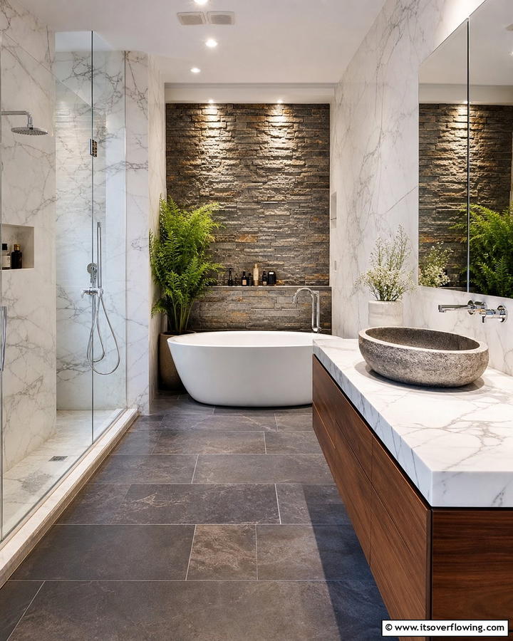 Natural Stone Accents - 21 Modern Bathroom Decor Ideas for a Sleek Sanctuary