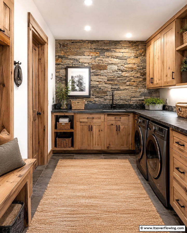 Natural Stone Accents - 30 Rustic Laundry Room Ideas for Functional Farmhouse Style