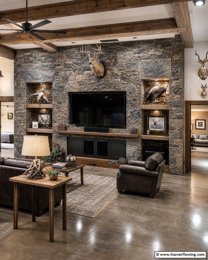 Natural Stone Accents - 25 Hunting Room Ideas for the Ultimate Sportsman’s Retreat