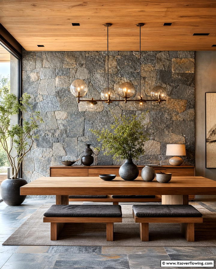 Natural Stone Accents - 25 Japanese Dining Room Ideas for a Zen-Inspired Space