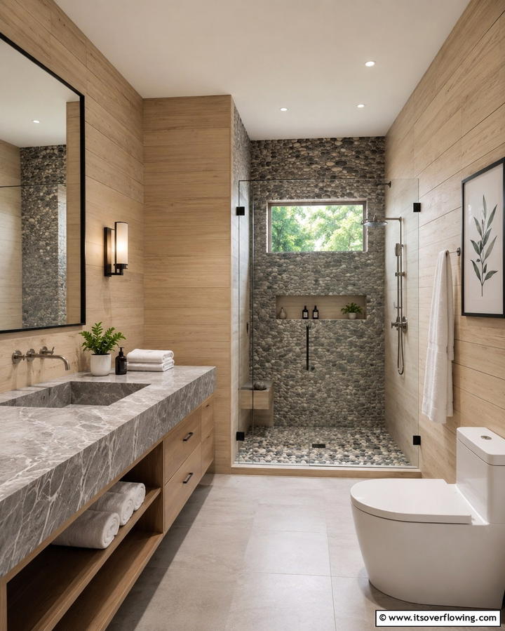 Natural Stone Accents - 25 Scandinavian Bathroom Ideas for a Minimalist and Cozy Space