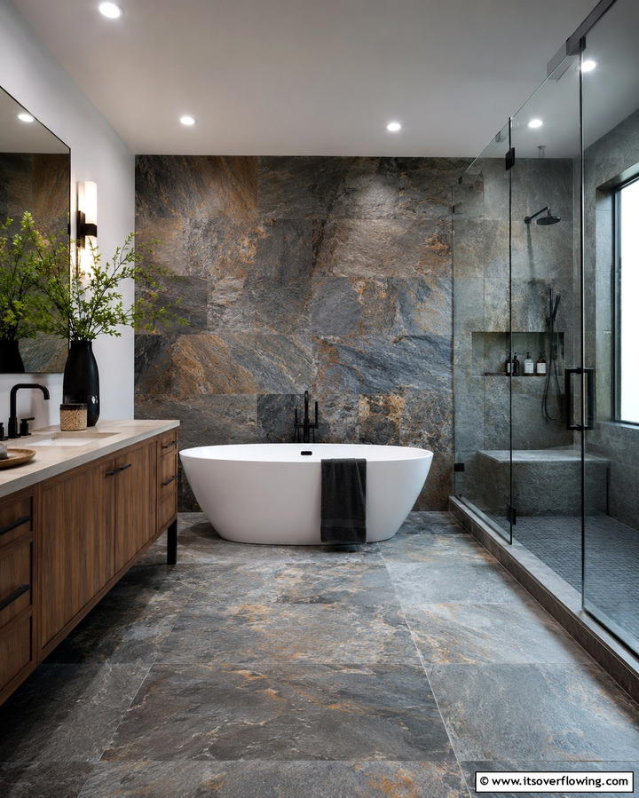 Natural Stone Accents for Earthy Elegance - 25 Spa-Like Bathroom Ideas for a Relaxing Retreat