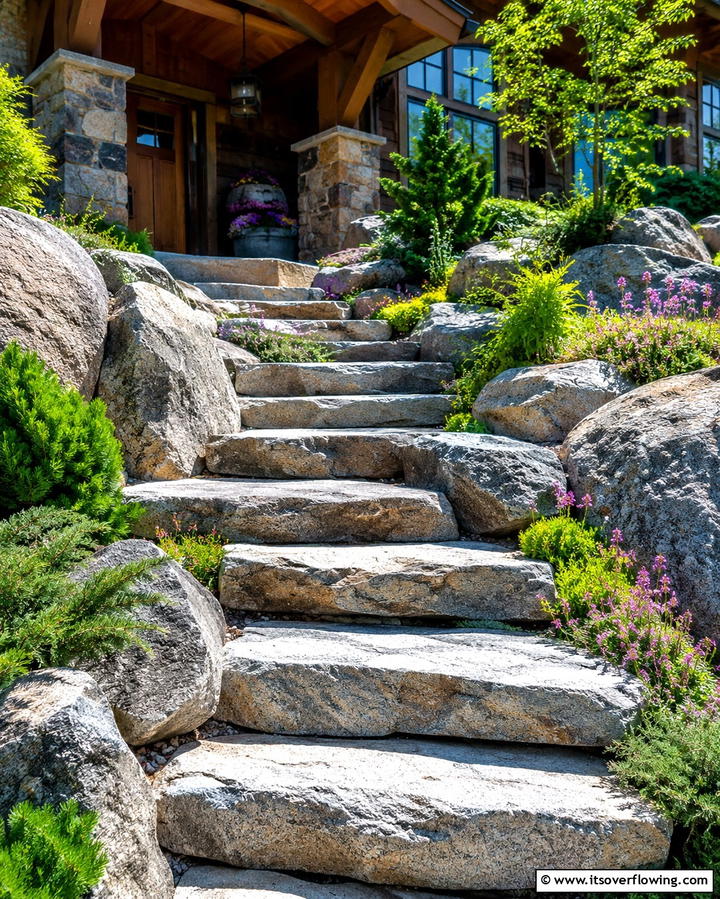 Natural Stone Aesthetic - 25 Front Step Ideas to Enhance Your Home’s Entrance