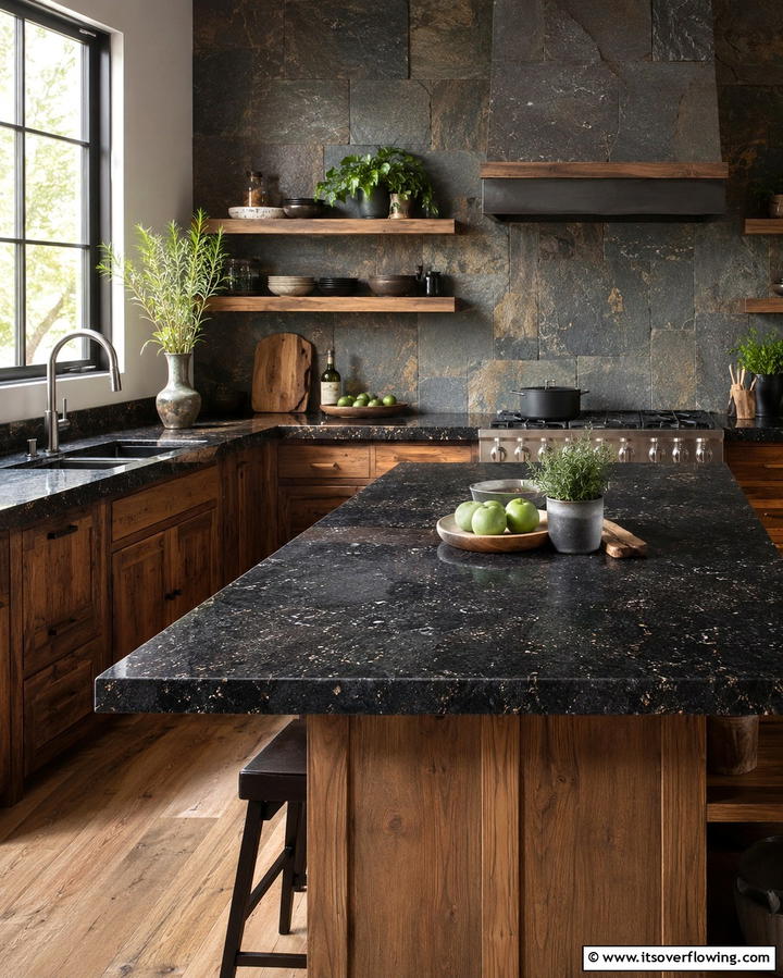 Natural Stone Black Countertops - 30 Bathrooms with Black Countertops for Modern Elegance