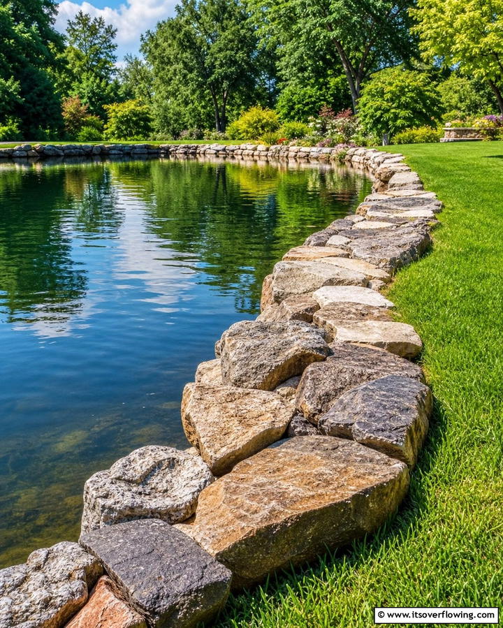 Natural Stone Borders for a Rustic Charm - 25 Pond Landscaping Ideas for a Tranquil Backyard
