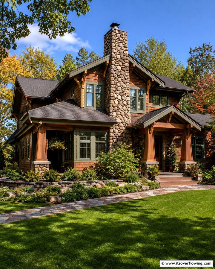 Natural Stone Chimneys - 25 Craftsman Style House Exterior Ideas for Curb Appeal