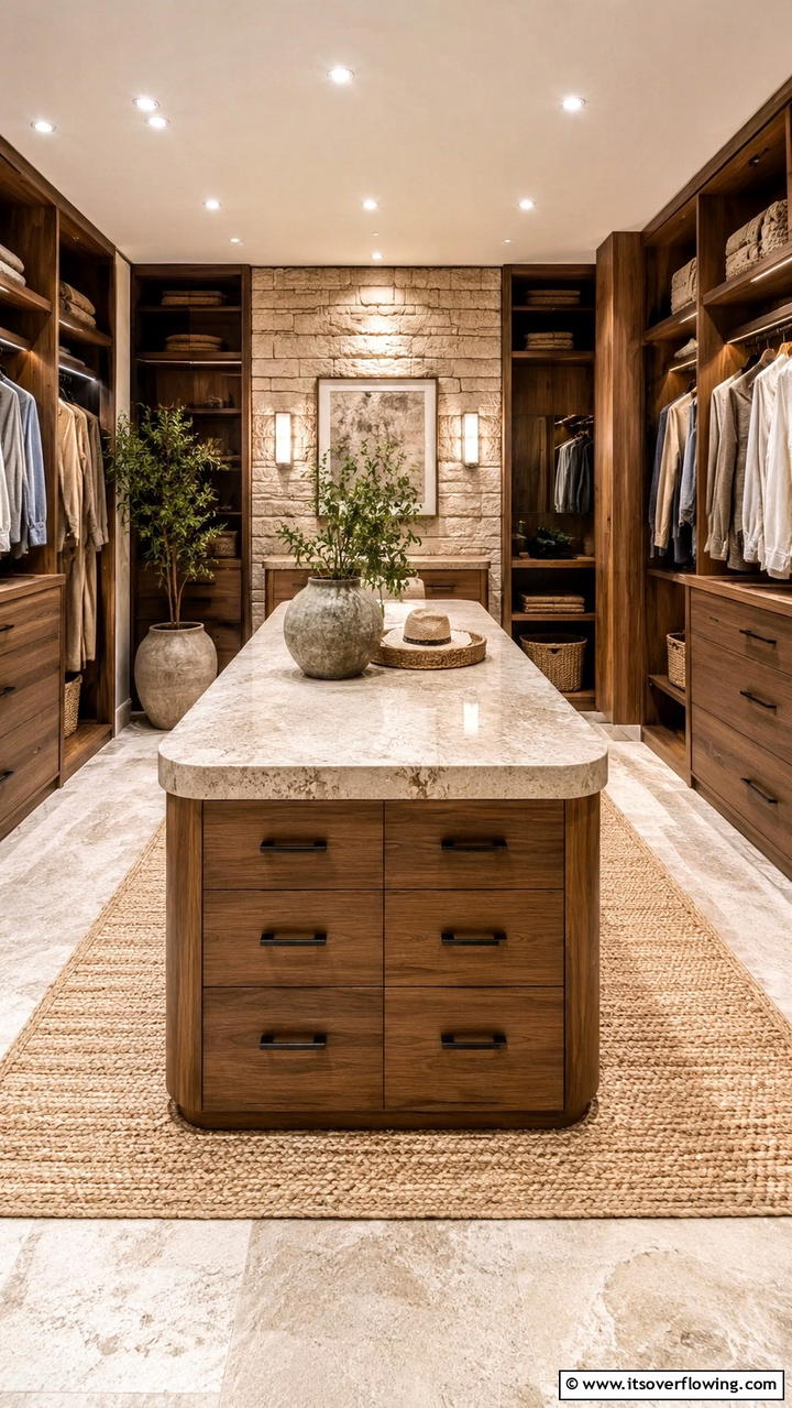 Natural Stone Closet Island - 30 Closet Island Ideas- Luxurious Walk-In Storage Solutions