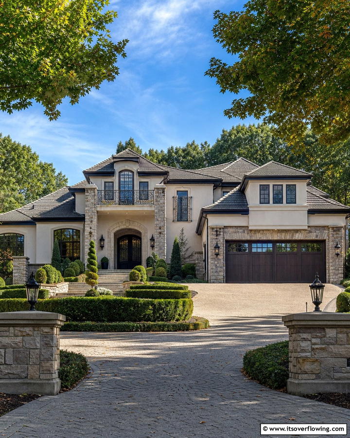 Natural Stone Columns - 20 Exterior Garage Door Trim Ideas to Boost Curb Appeal
