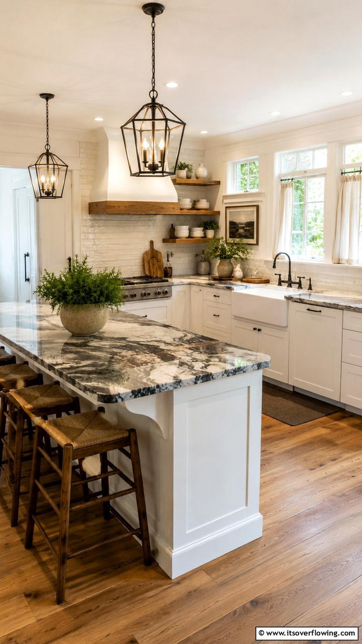 Natural Stone Countertop Beauty - 30 Cottage Kitchen Ideas for Cozy, Charming Farmhouse Style
