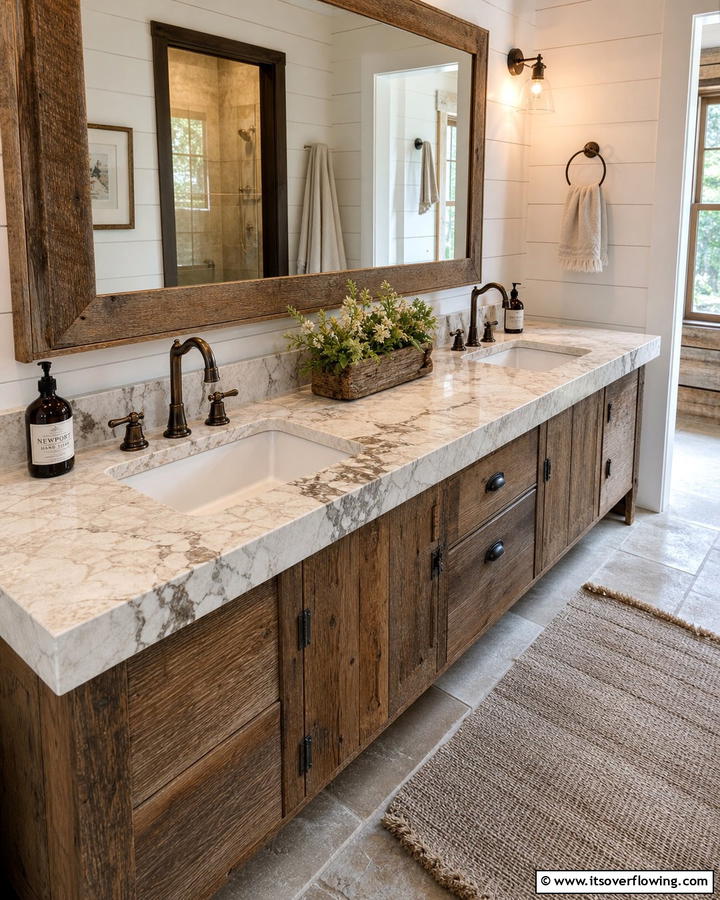 Natural Stone Countertops - 21 Country Bathroom Ideas with Vintage Farmhouse Charm