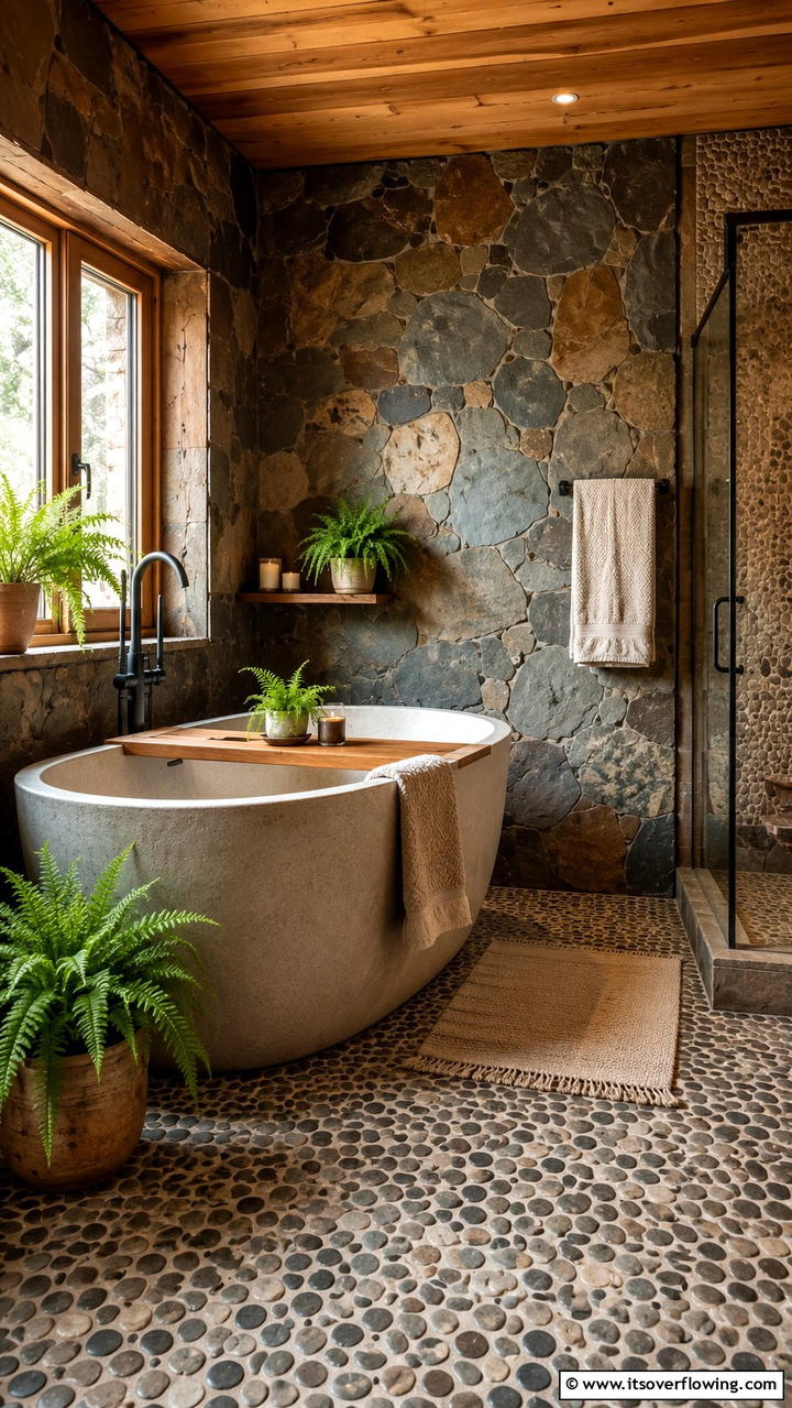 Natural Stone Details - 30 Cottage Bathroom Ideas for a Charming Relaxing Retreat