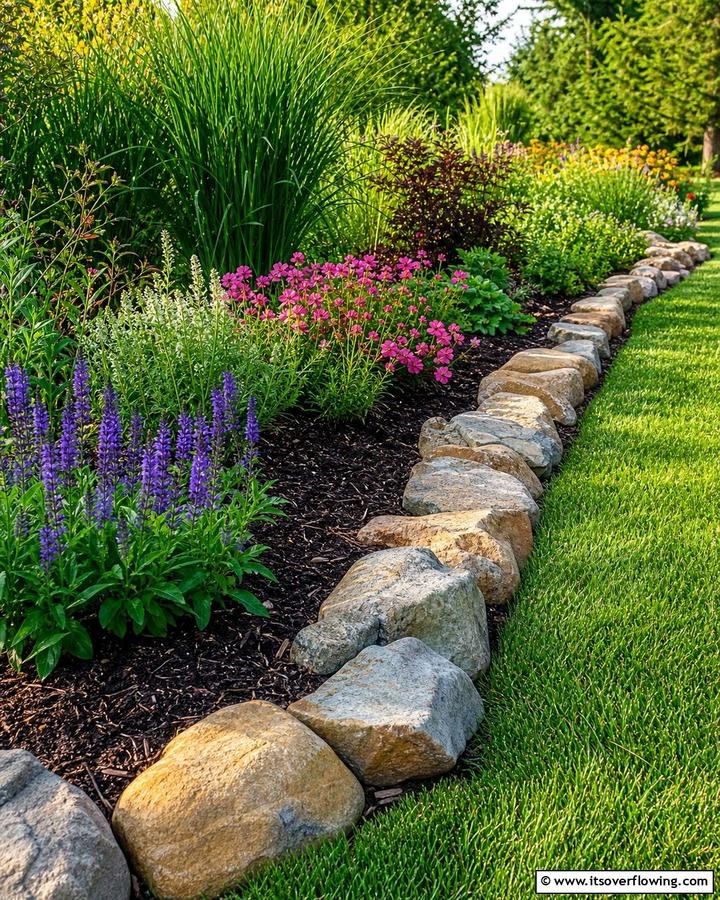 Natural Stone Edging for Mulch - 20 Mulch Edging Ideas to Define and Beautify Your Garden Beds