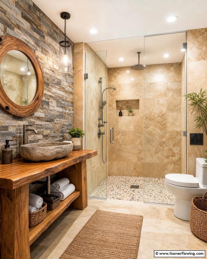 Natural Stone Elegance - 21 Bathroom Shower Ideas to Upgrade Your Daily Routine
