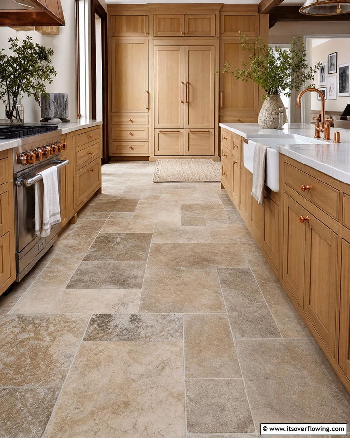 Natural Stone Elegance - 21 Kitchen Floor Tile Ideas- Durable & Stylish Options